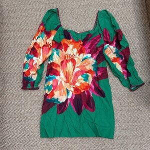 FARM Rio Green Floral Scoop-Neck Dress with Multicolor Bloom